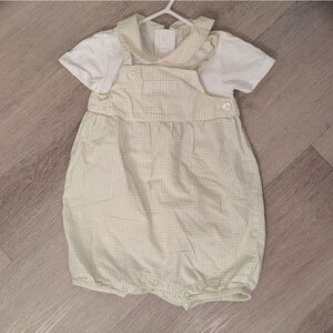 Baby Janie and Jack Overalls 6-12 Months White Light Green Shorts Romper 2 in 1
